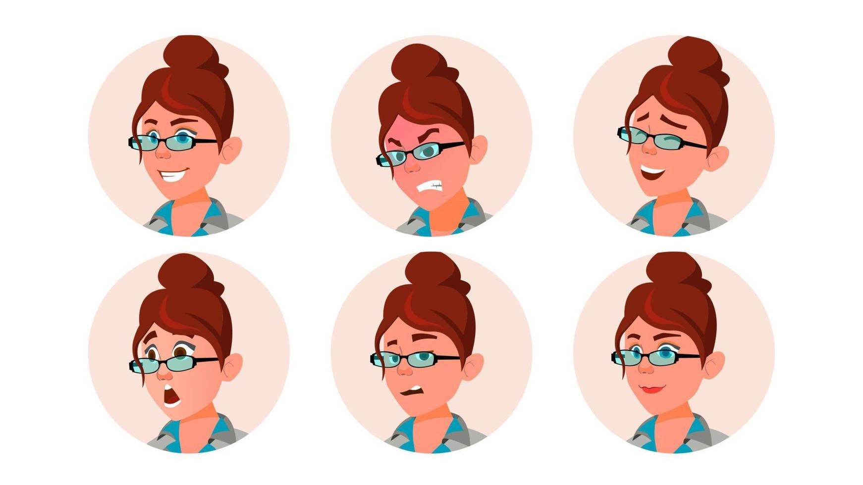 Avatar Woman Vector. Secretary, Accountant. Human Emotions. Casual. Laugh, Angry. Various Emotions. Flat Character Illustration vector