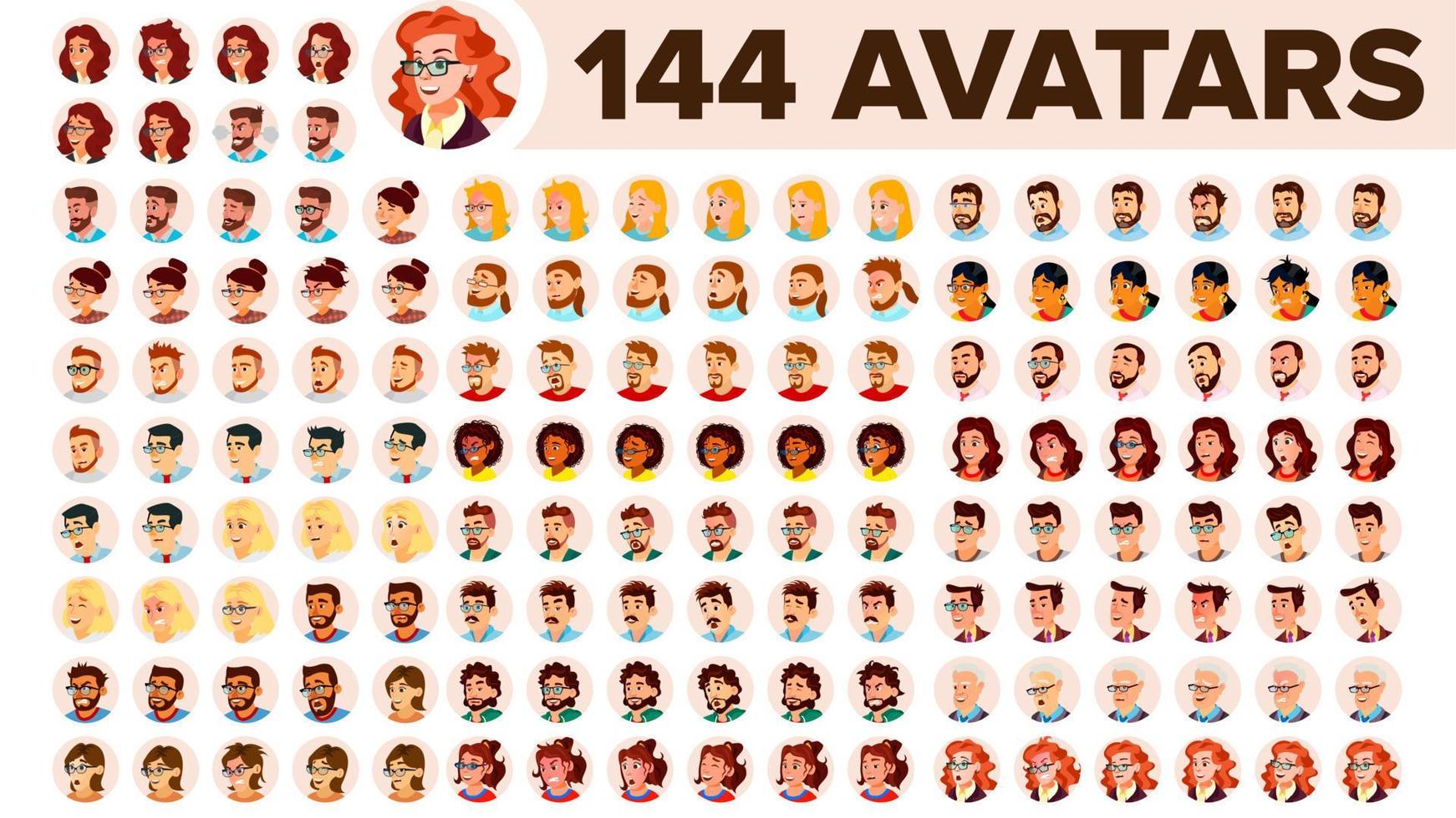 People Avatar Set Vector. Man, Woman. Default Placeholder. Colored Member. User Person. Expressive Picture. Round Portrait. Comic Face Art. Cheerful Worker. Flat Cartoon Character Illustration vector