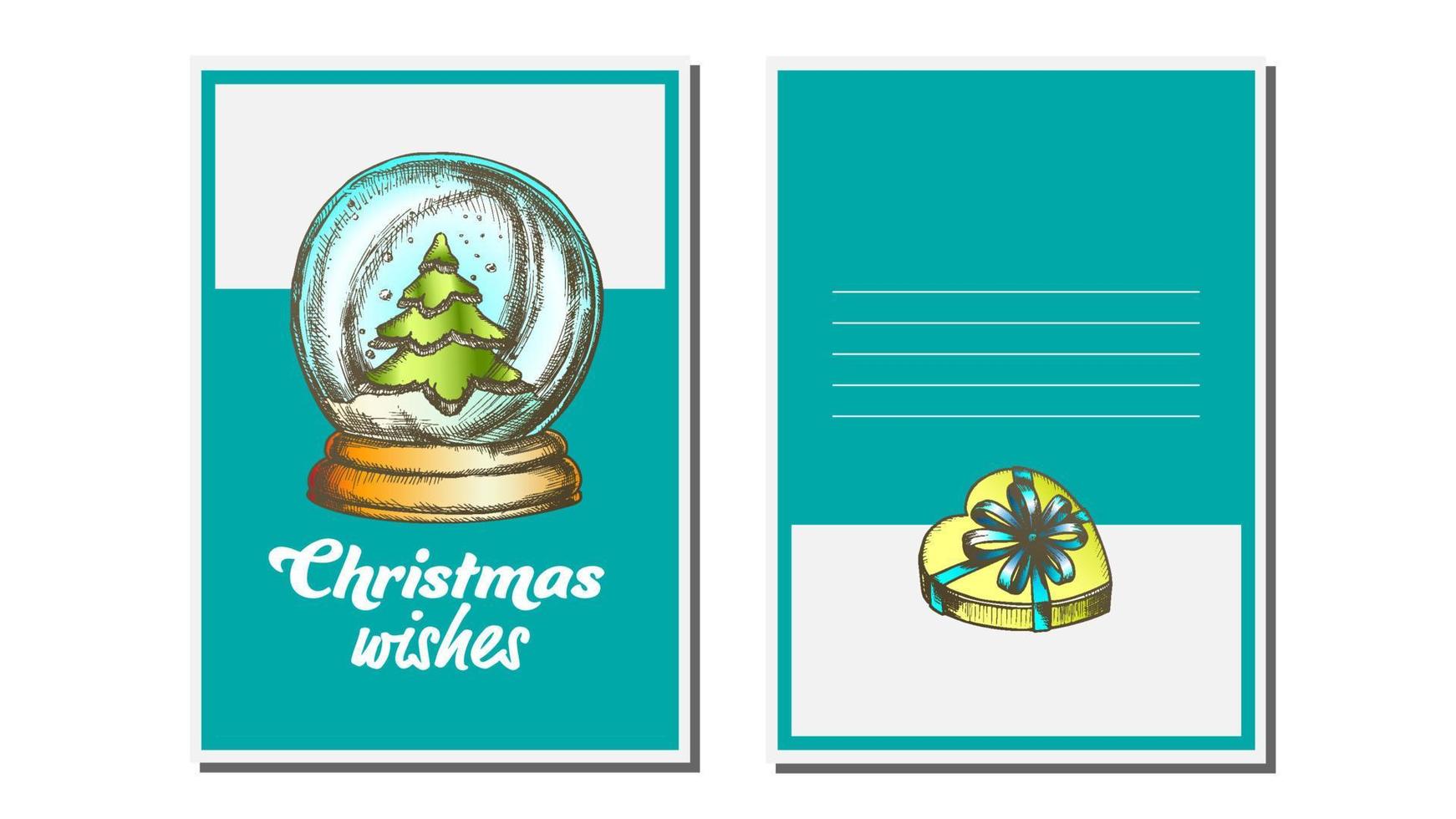 Christmas Greeting Card Vector. Snow Globe. Seasons. Winter Wishes. Hand Drawn In Vintage Style Illustration vector