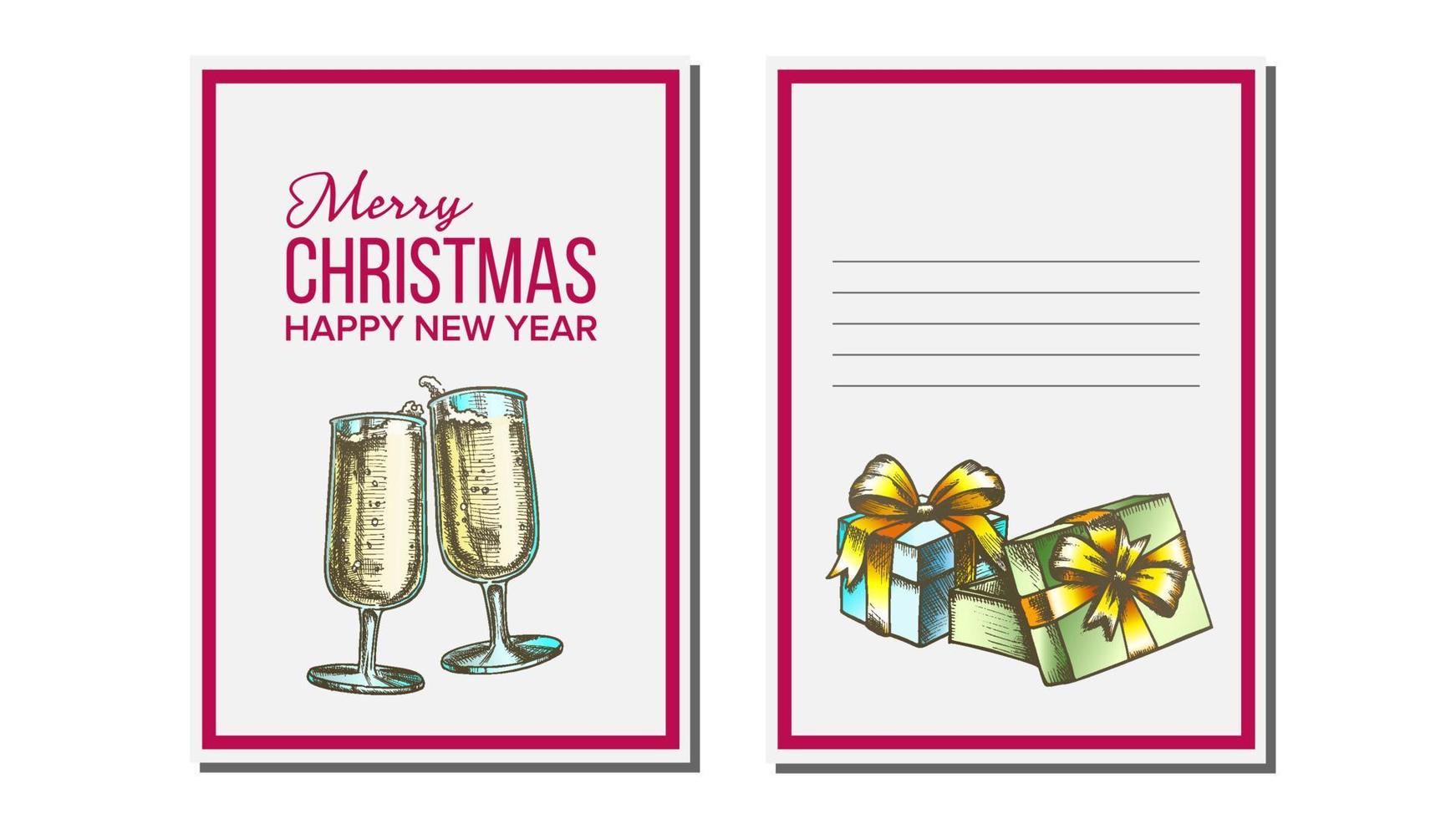 Christmas Greeting Card Vector. Champagne Bottle. Seasons. Winter Wishes. Holiday Concept. Hand Drawn Illustration vector