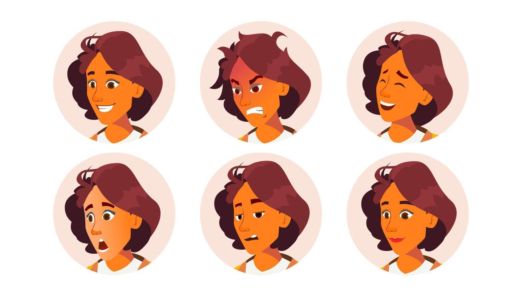 vector de mujer avatar. emociones faciales. marcador de posición de icono. silueta de la cara. expresión variada. empleado de oficina. ilustración de personaje de dibujos animados