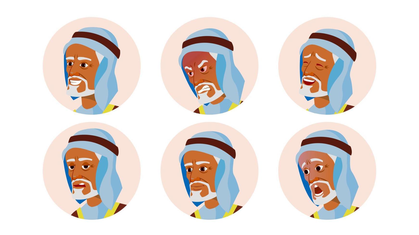 Old Arab Avatar Icon Man Vector. Traditional Clothes. Facial Emotions. Round Portrait. Cute Employer. Happiness, Unhappy. Beauty Gentleman. Isolated Flat Cartoon Illustration vector