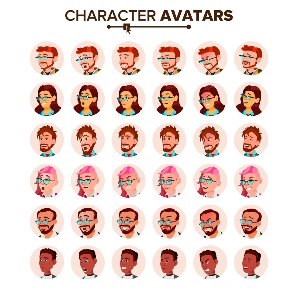 People Avatar Set Vector. Man, Woman. Human Emotions. Anonymous Male, Female. Icon Placeholder. Person Shilouette. User Portrait. Comic Emotions. Handsome Manager. Flat Cartoon Character Illustration vector