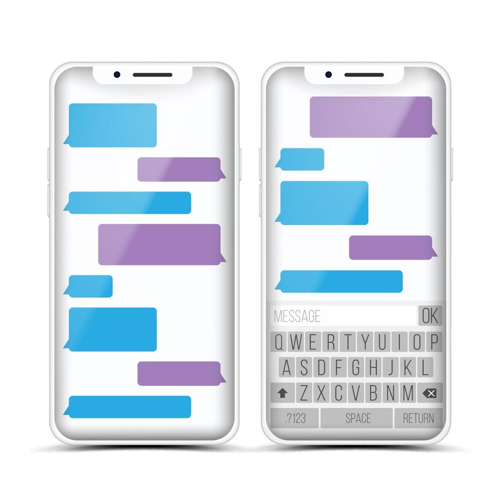 Messenger Vector. Speech Bubbles. Phone Chat Interface. Realistic Smartphone. Communication Concept. Isolated Illustration vector