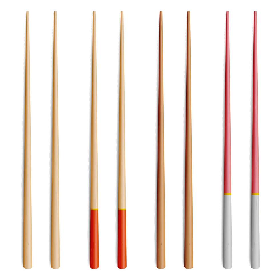 Chopsticks Vector Set. Realistic Wooden Set Of Classic Japanese, Chinese, Asian Food Chopsticks Isolated Illustration
