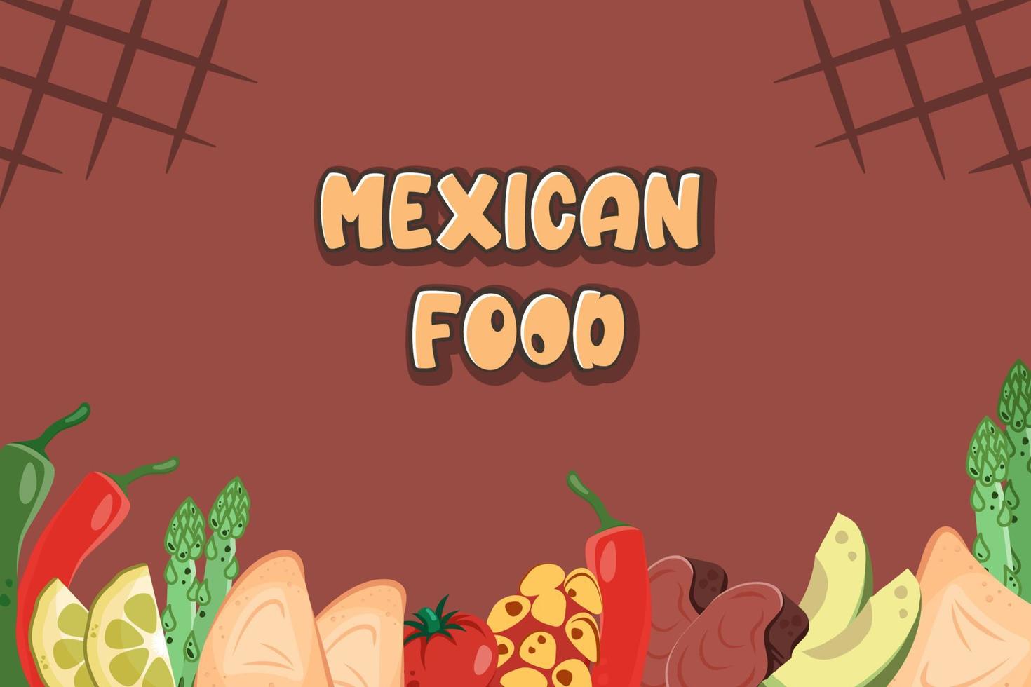 colorido fondo mexicano. pancarta de comida con ingredientes de la cocina mexicana, vegetales, texto. ilustración dibujada en plano vectorial para el menú del restaurante, afiche, volante, pancarta, entrega, concepto de cocina vector