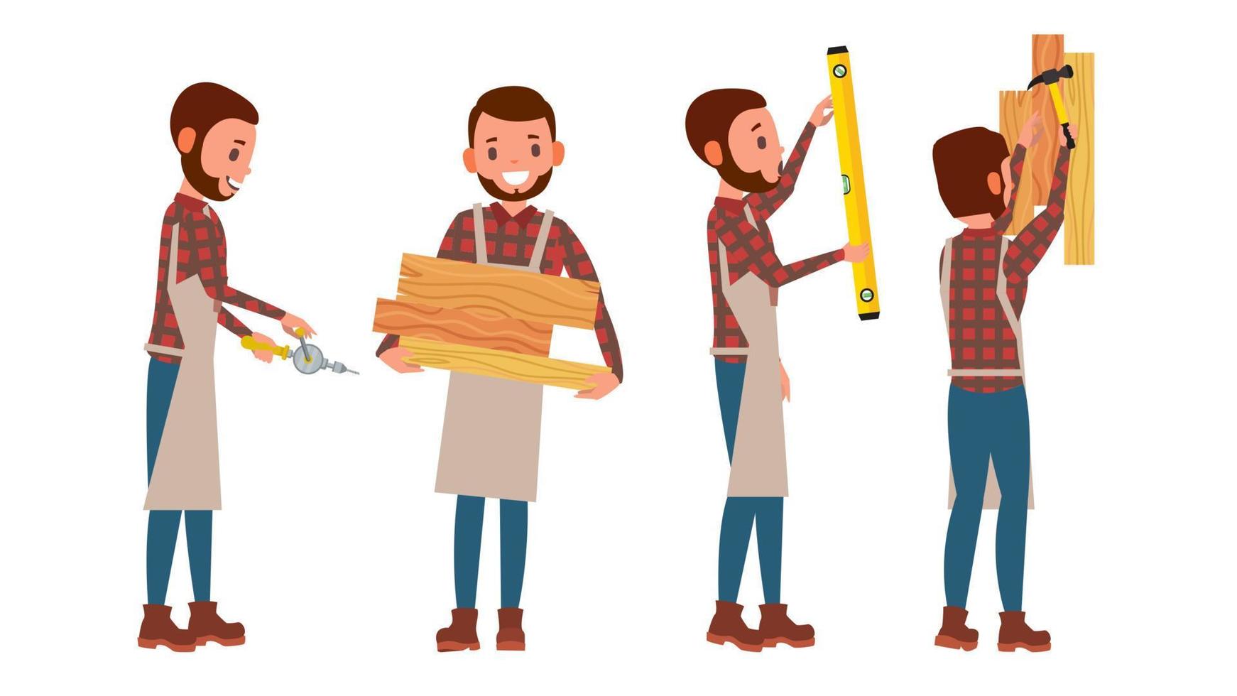 Classic Carpenter Vector. Joiner, Foreman, Engineer. Flat Cartoon Illustration vector