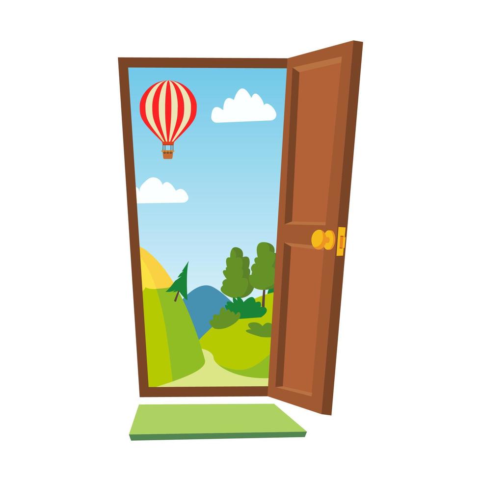 Open Door Vector. Cartoon Landscape. Front View. Flat Isolated Illustration. vector