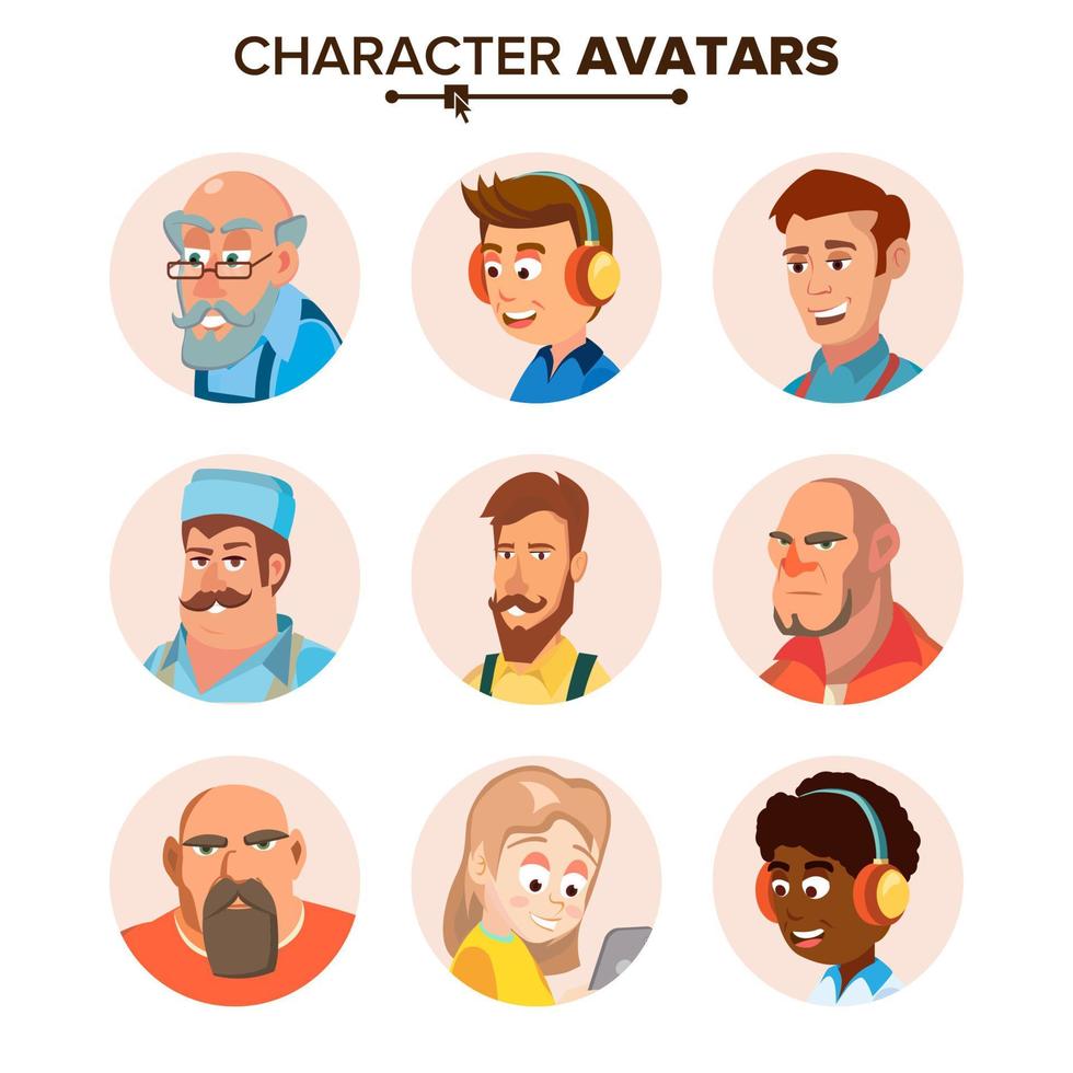 People Characters Avatars Set Vector. Cartoon Flat Isolated Illustration vector