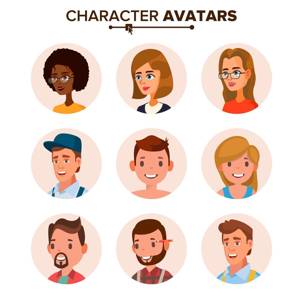 People Avatars Collection Vector. Default Characters Avatar Placeholder. Cartoon, Comic Art Flat Isolated Illustration vector