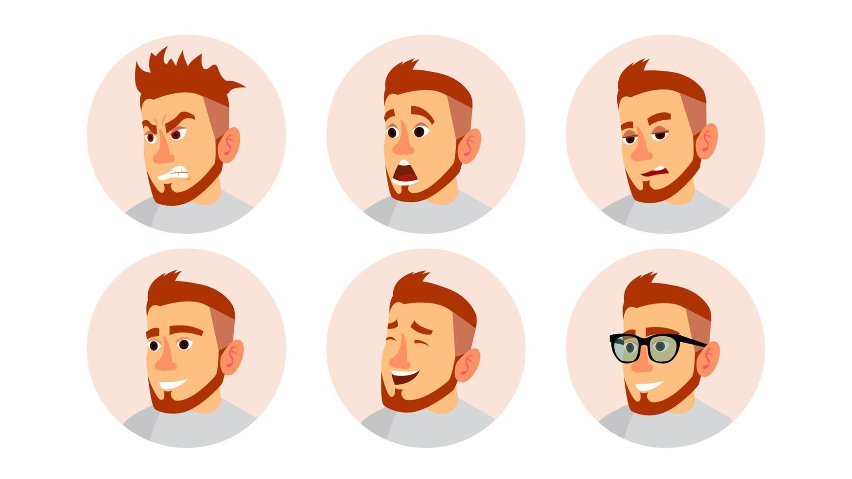 Character Business People Avatar Vector. Man Face, Emotions Set. Creative Default Avatar Placeholder. Cartoon, Comic Art Flat Isolated Illustration vector