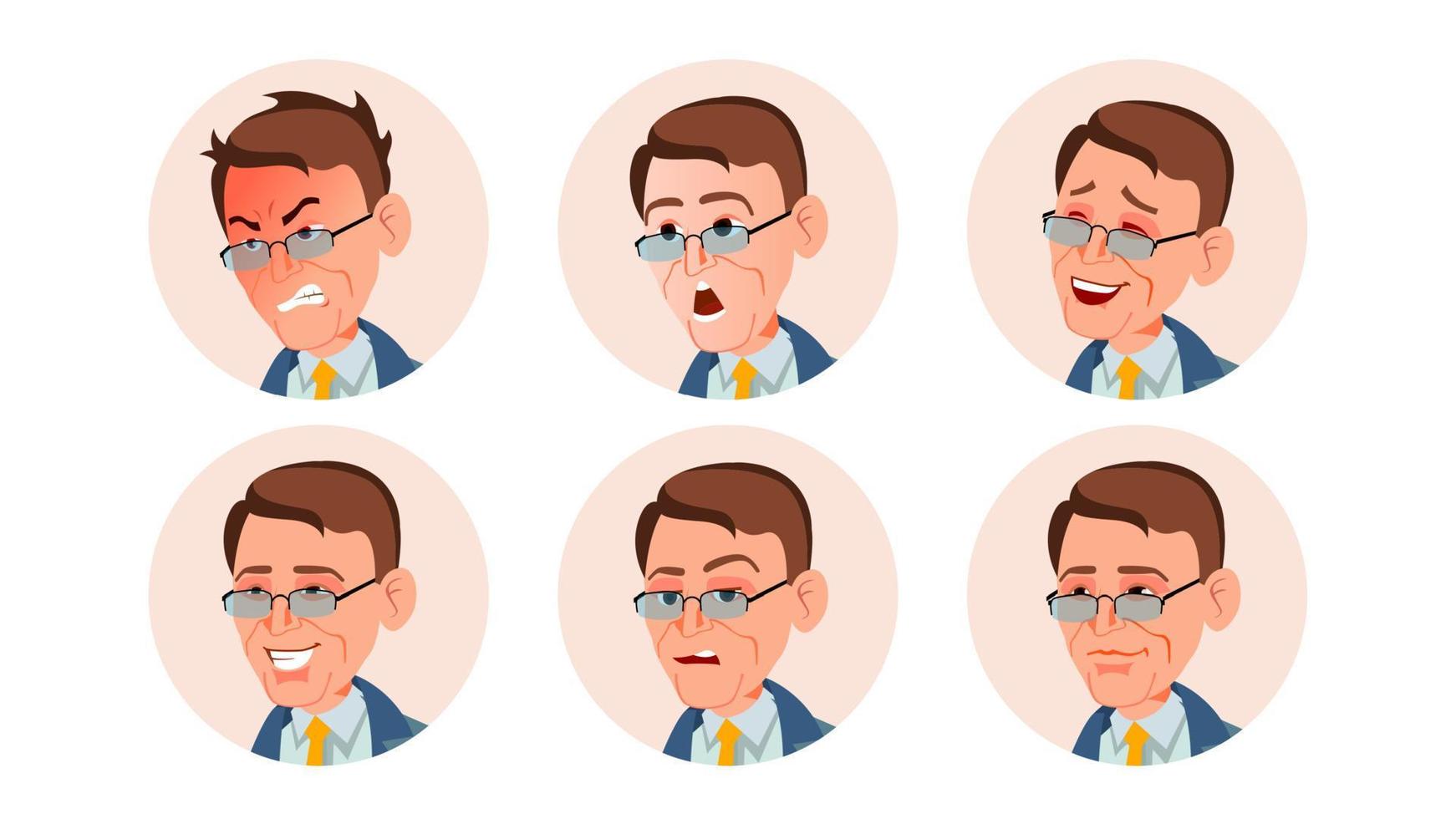 Business Avatar Man Vector. Comic Emotions. Beautiful Male. Laugh, Angry. Happiness, Unhappy. Isolated Cartoon Character Illustration vector