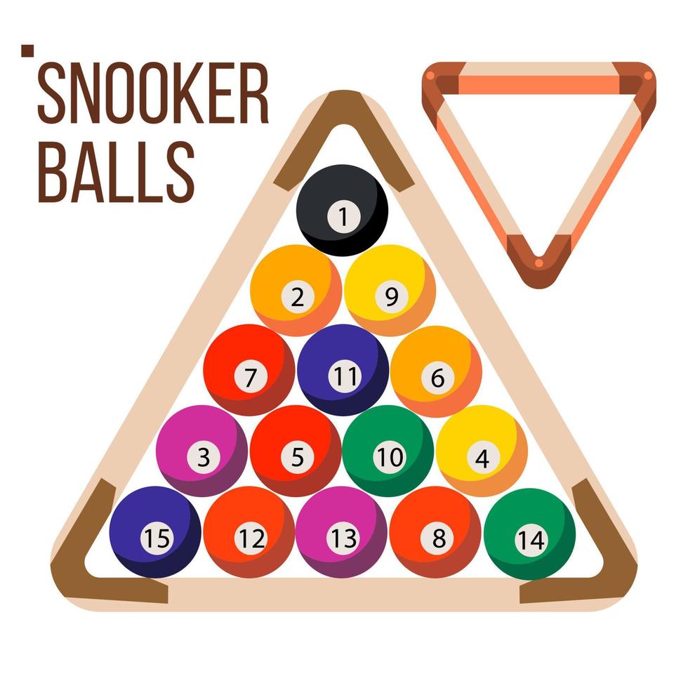 Pool Billiard Balls Vector. Snooker. Wooden Rack. Isolated Flat Illustration vector