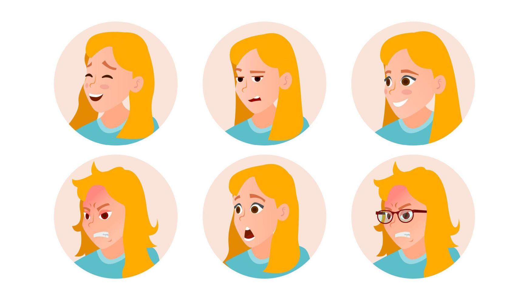 Business Woman Avatar Vector. Woman Face, Emotions Set. Female Creative Default Avatar Placeholder. Modern Girl. Cartoon, Comic Art Flat Isolated Illustration vector