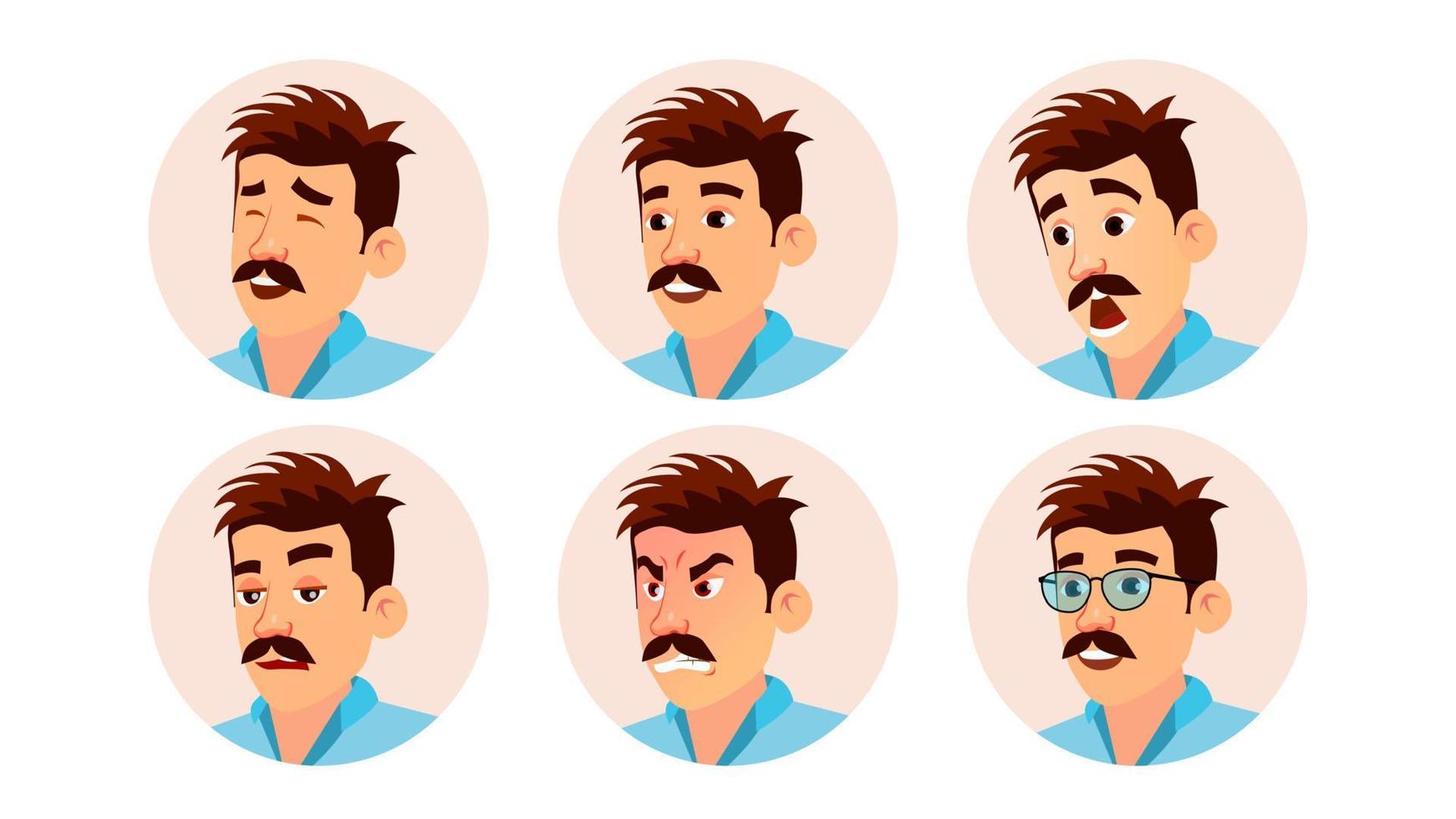 Italian Man Avatar Vector. Creative Italian Man Face, Emotions Set. Character Business People. Cartoon Illustration vector