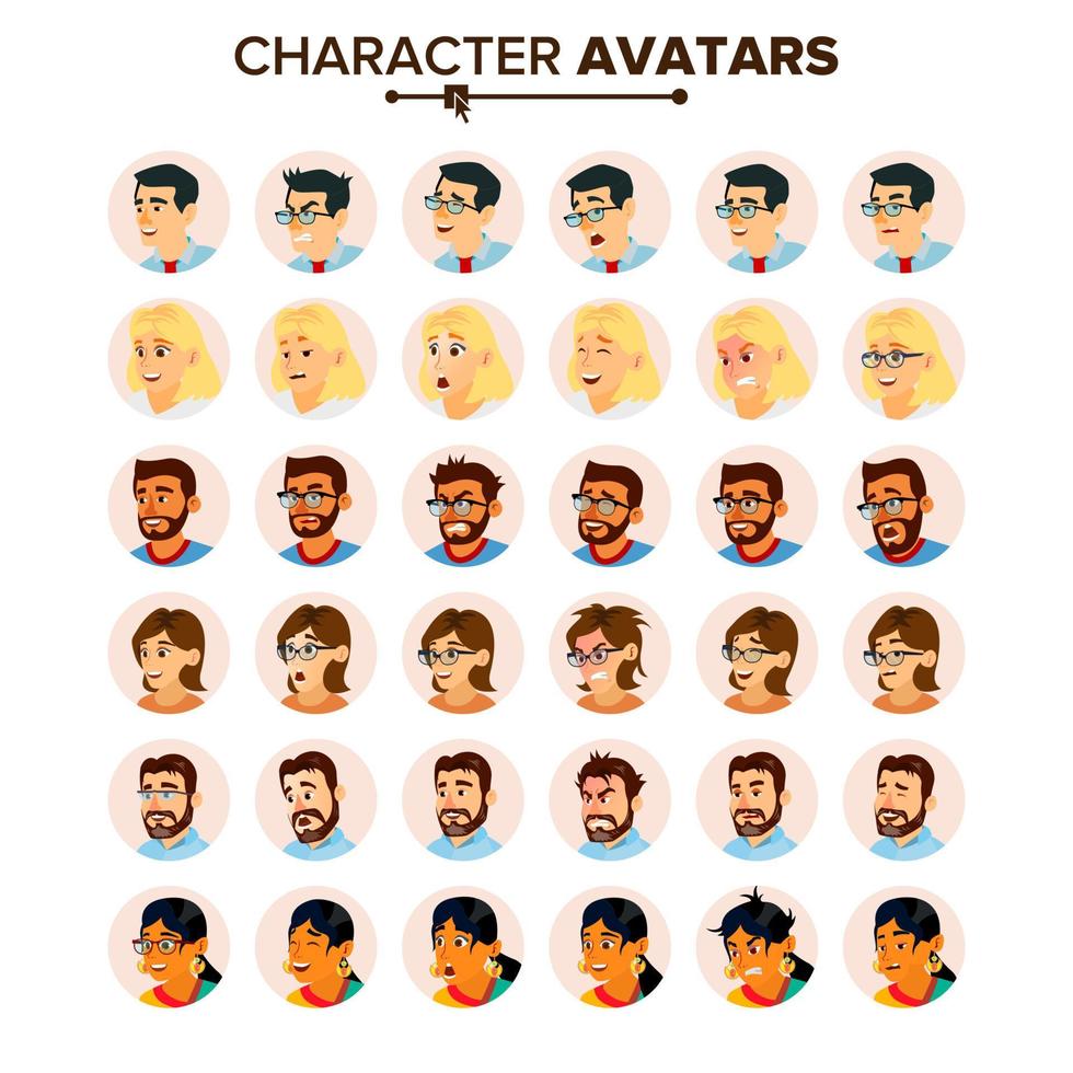 avatares de personas de negocios establecer vector. hombre mujer. cara, emociones. marcador de posición de avatar de personaje de personas predeterminado. persona trabajadora de oficina. Macho femenino. plano, dibujos animados, ilustración aislada de arte cómico vector