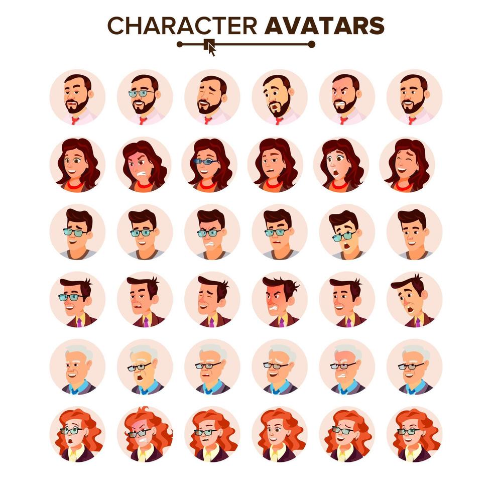 People Avatar Set Vector. Man, Woman. User Portrait. Office Worker. Beautiful Male, Female. Modern Employer. Default Placeholder. Strong Pictogram. Flat Cartoon Character Illustration vector