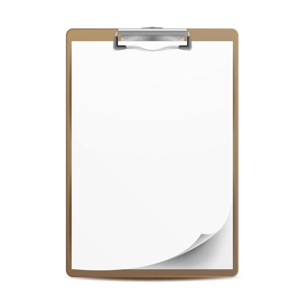 Clipboard Vector. A4 Size. Top View. Blank Sheet Of Paper. Isolated On White Background Illustration vector