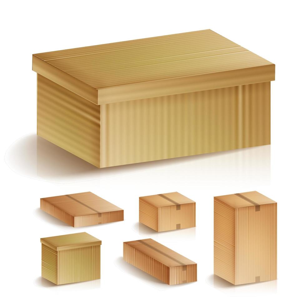 cajas de cartón realistas establecen ilustración vectorial aislada. venta al por menor, logística, entrega, concepto de almacenamiento. vector