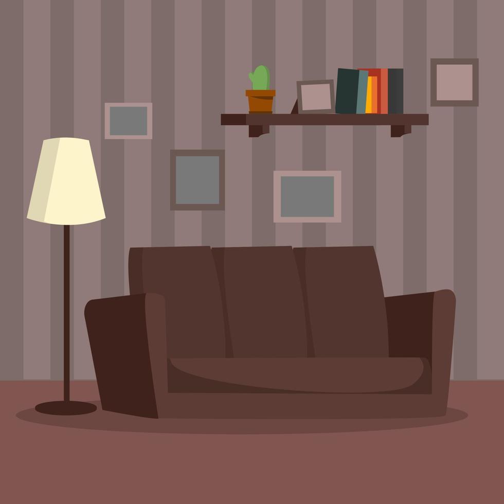 Home Interior Vector. Cartoon Flat Classic Room Interior Concept. Modern Living Room Illustration vector