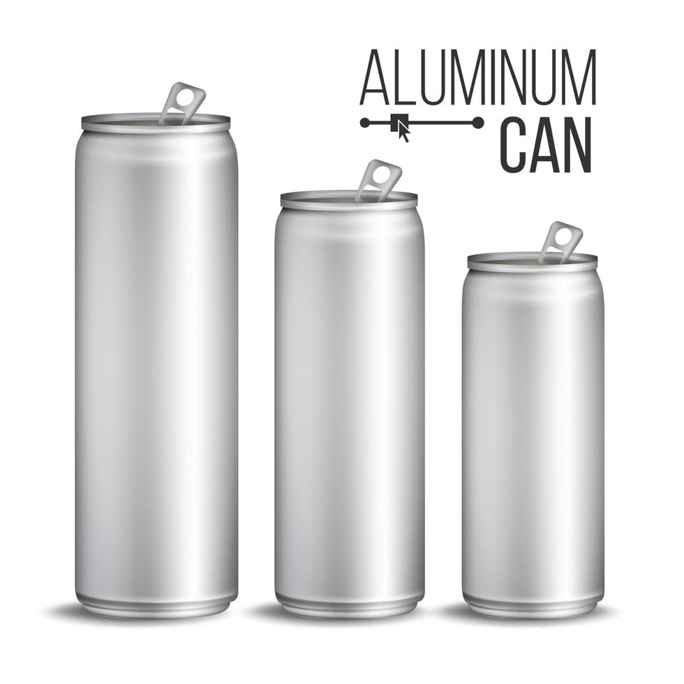 vector de latas de aluminio. lata de plata diseño de marca lata en blanco de cerveza de refresco. ilustración aislada