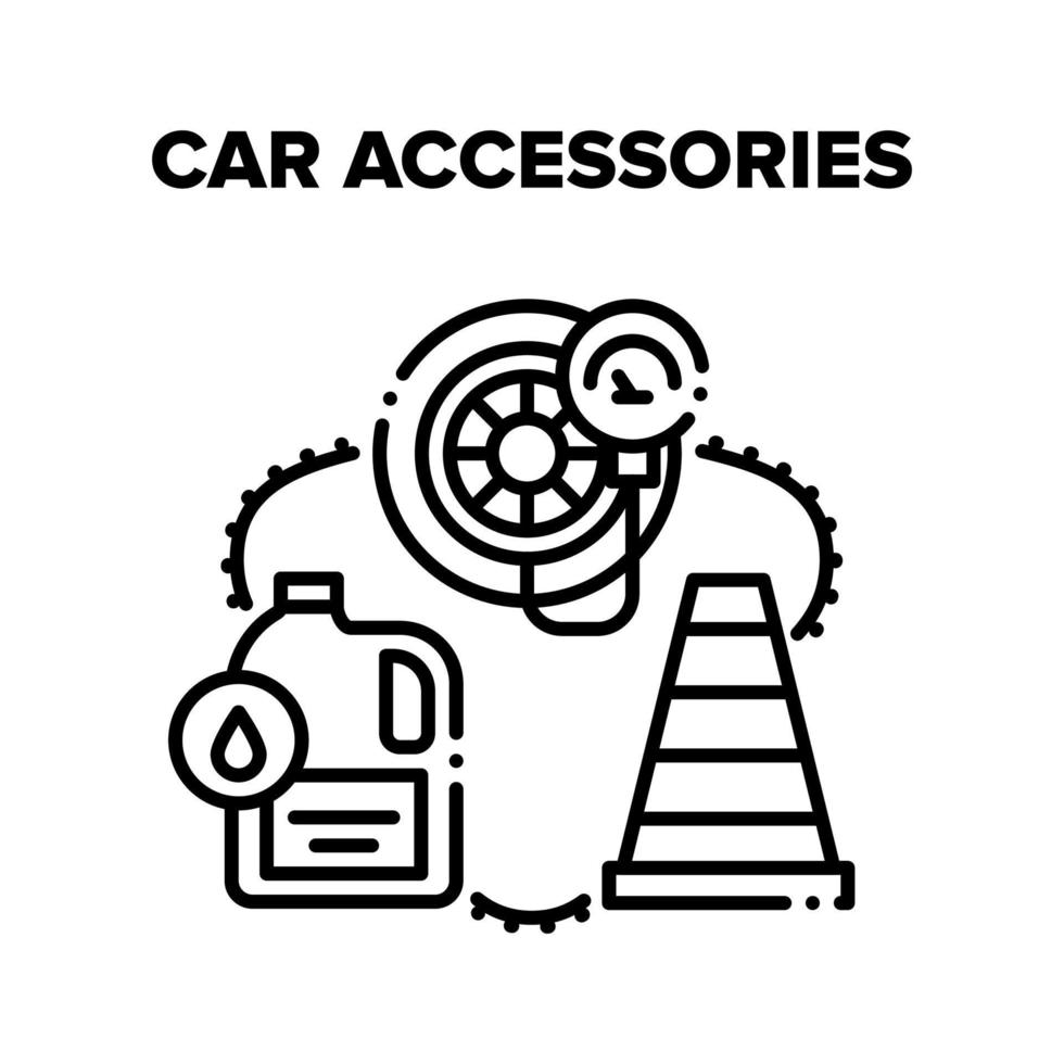 Car Accessories Vector Black Illustrations