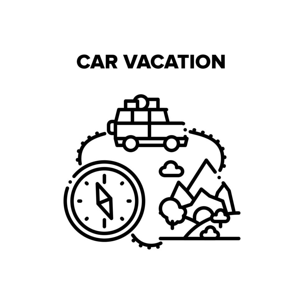 Car Vacation Vector Black Illustration