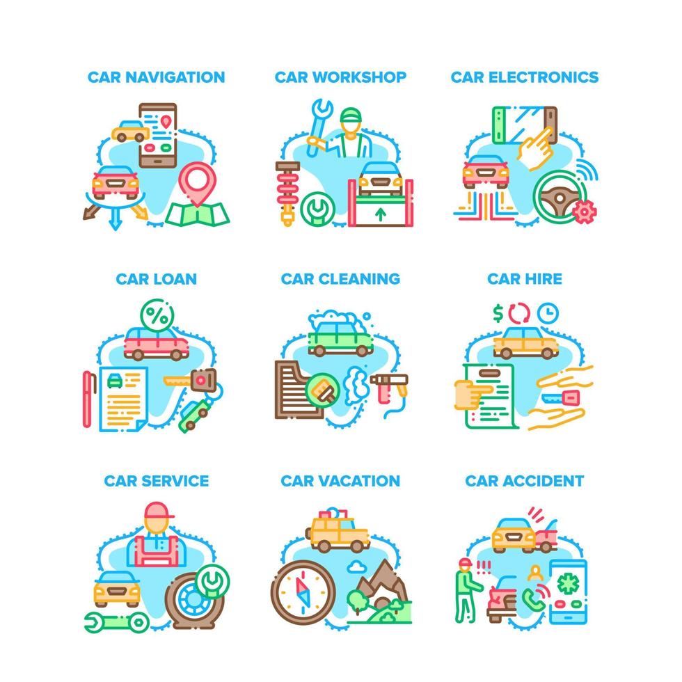 Car Repair Service Set Icons Vector Illustrations