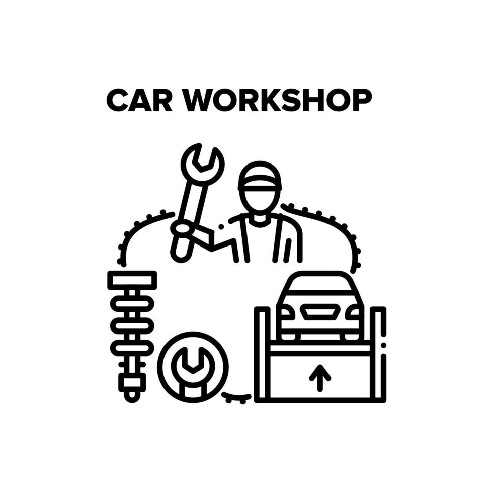 Car Workshop Vector Black Illustration