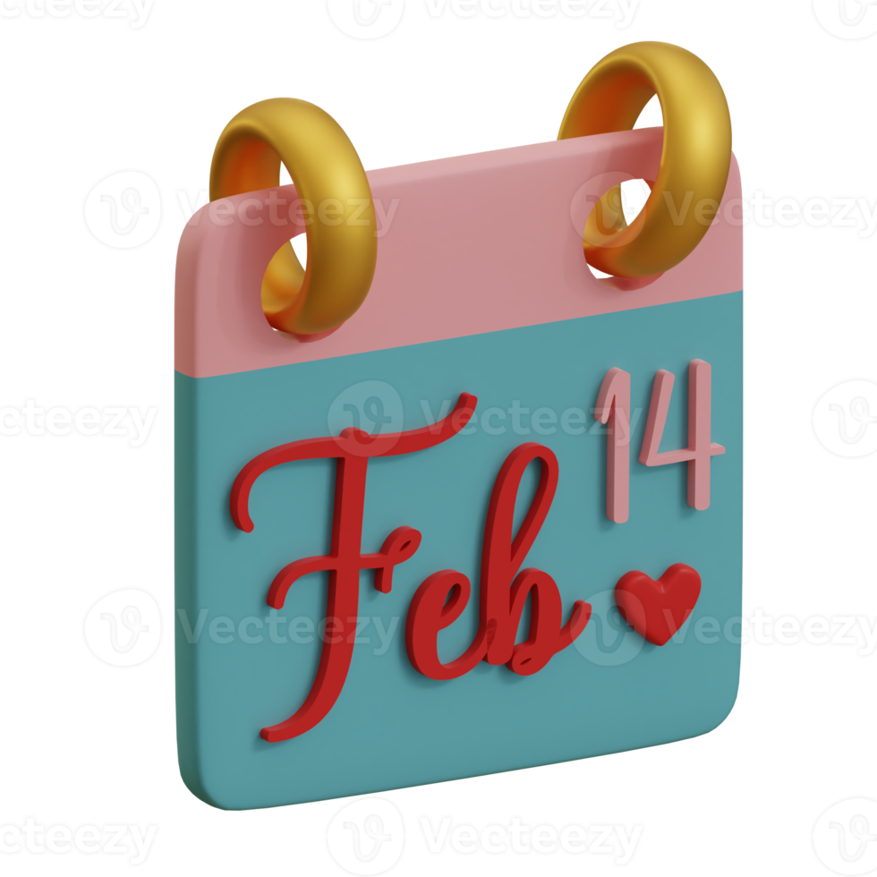 Data do calendário renderizada em 3D 14 de fevereiro perfeita para o projeto de design do dia dos namorados png