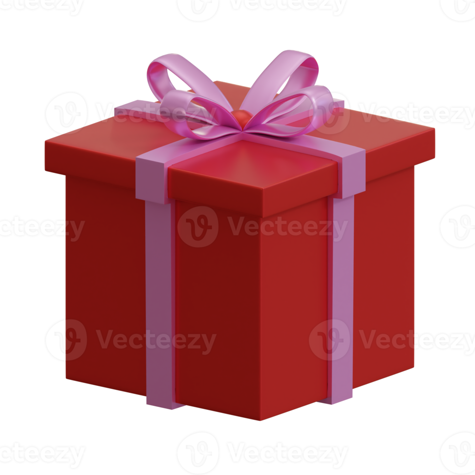 3d rendered red gift box with pink ribbon perfect for valentine's design project png
