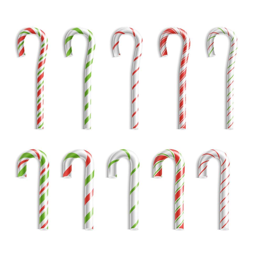 Xmas Candy Cane Vector. Set Isolated On White. Top View. Good For Christmas Card And New Year Design. Realistic Illustration vector