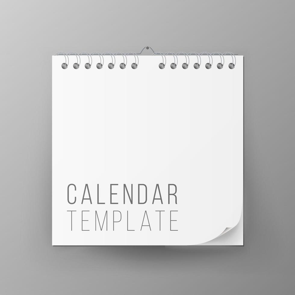 Spiral Calendar Vector. Blank Office Calendar Mock Up. Realistic Sheets Of Paper. Empty Mock Up. Vector illustration