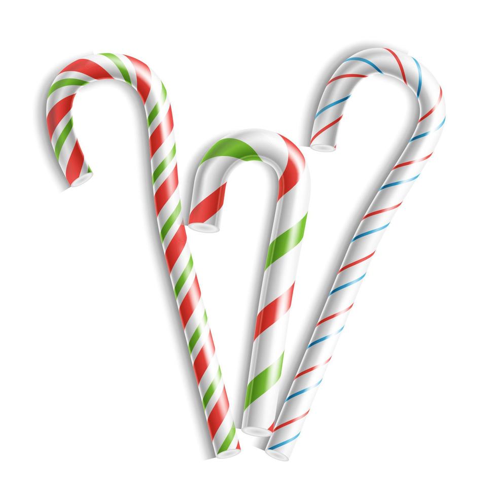 3D Xmas Candy Cane Set Vector. Isolated On White. For Christmas Card And New Year Design. Realistic Illustration vector