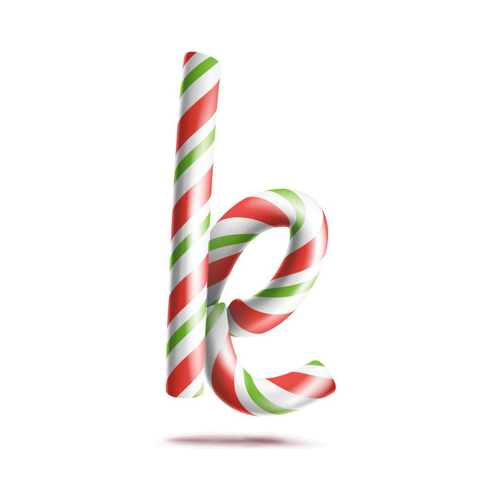 vector de la letra k. Símbolo de alfabeto de bastón de caramelo realista 3d en colores navideños. carta de año nuevo texturizada con rojo, blanco. plantilla de tipografía. objeto aislado artesanal a rayas. ilustración de arte de navidad