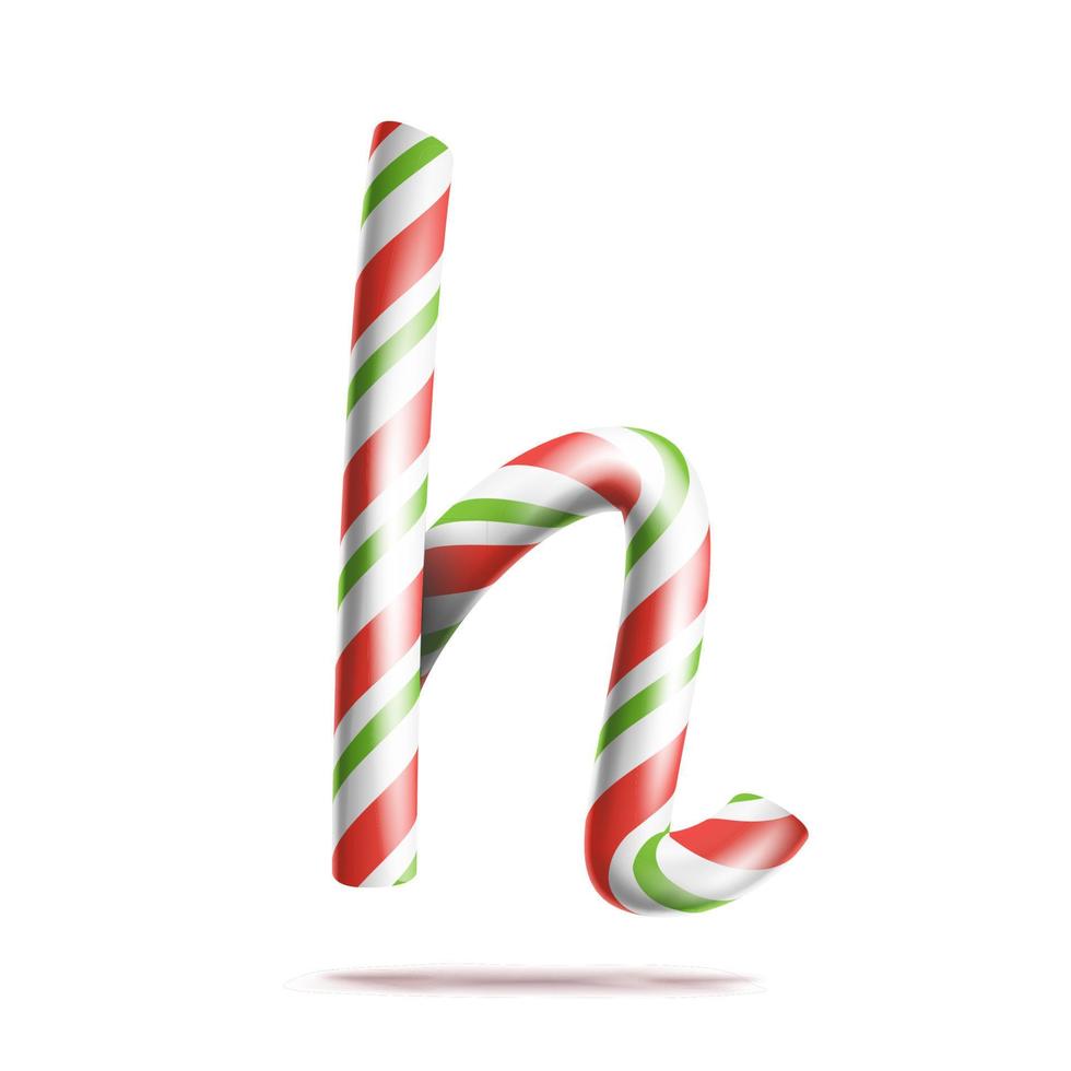 Letter H Vector. 3D Realistic Candy Cane Alphabet Symbol In Christmas Colours. New Year Letter Textured With Red, White. Typography Template. Striped Craft Isolated Object. Xmas Art Illustration vector