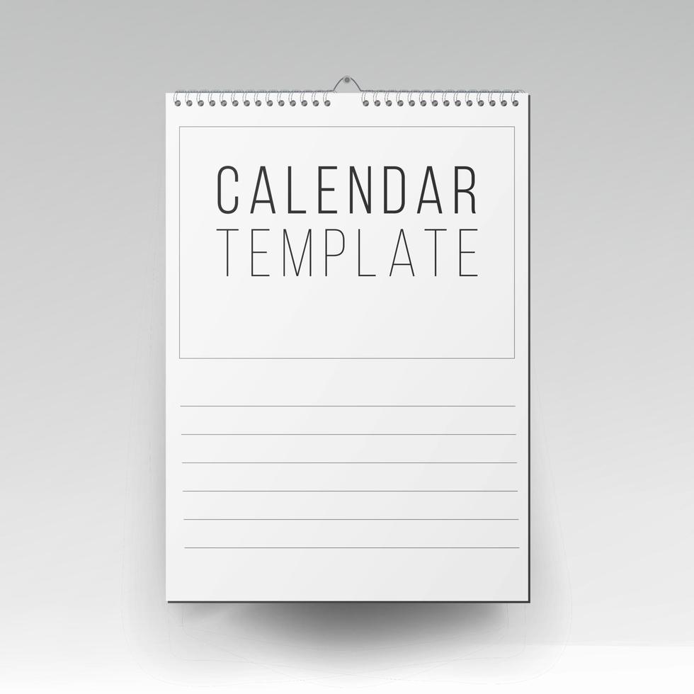 Calendar Template Vector. Realistic Calendar Blank Hanging On A Wall. Empty Mock Up. Vector illustration