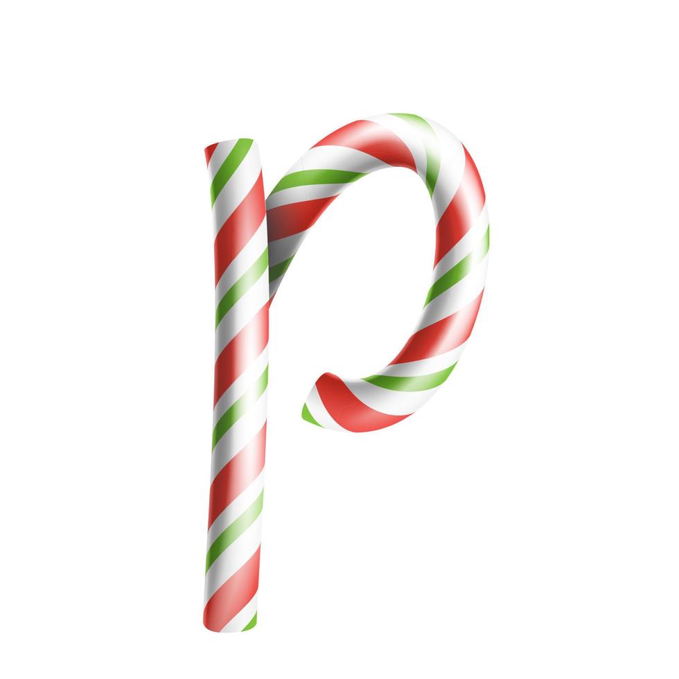 Letter P Vector. 3D Realistic Candy Cane Alphabet Symbol In Christmas Colours. New Year Letter Textured With Red, White. Typography Template. Striped Craft Isolated Object. Xmas Art Illustration vector