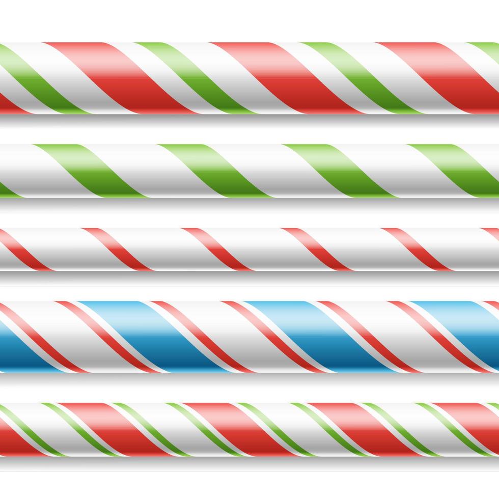 Xmas Candy Cane Vector. Horizontal Seamless Pattern Isolated On White. Good For Christmas Banner And New Year Design. Realistic Illustration vector