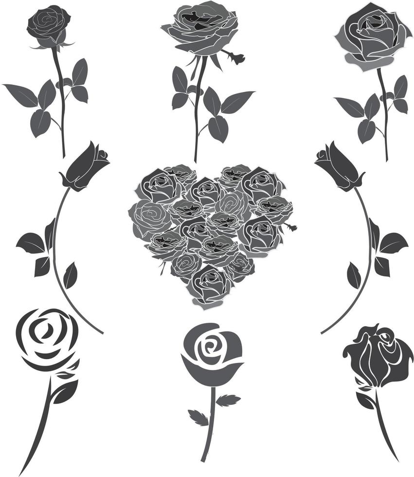 Rose buds silhouettes editable illustration vector