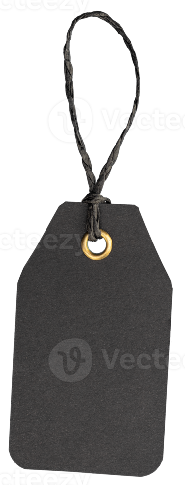 Blank black price tag with string isolated. Template mock up png