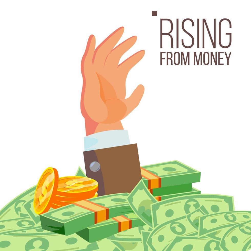 Businessman Hand Rising From Money Vector. Isolated Flat Illustration vector