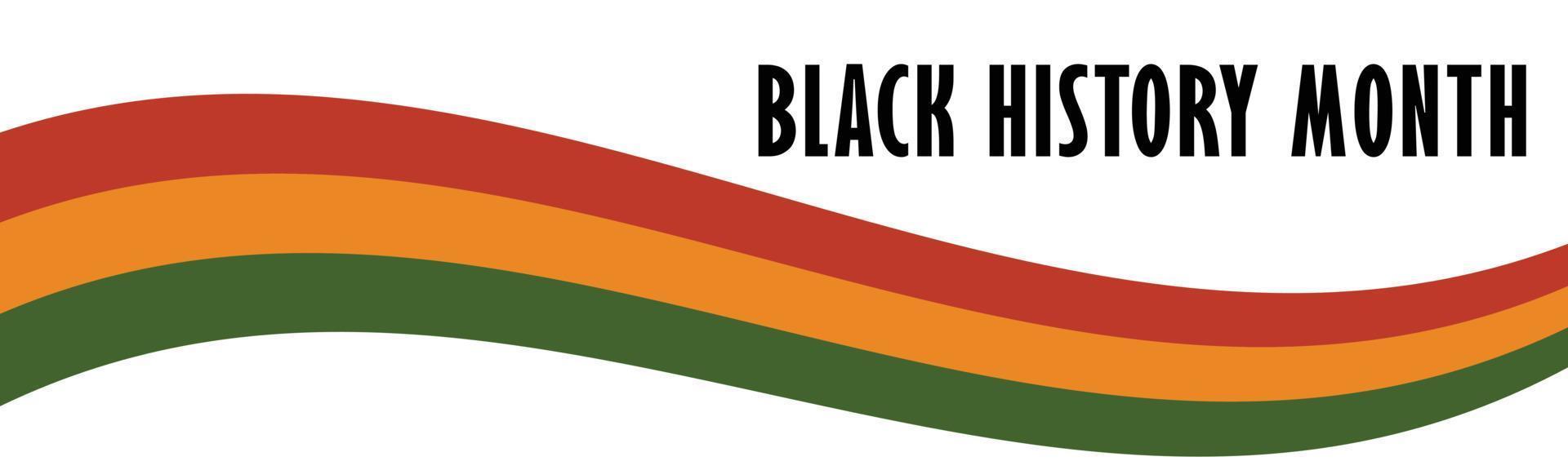 Black History Month text lettering logo. Horizontal banner design with Pan African flag with red, yellow, green stripes. Vector illustration isolated on white background.