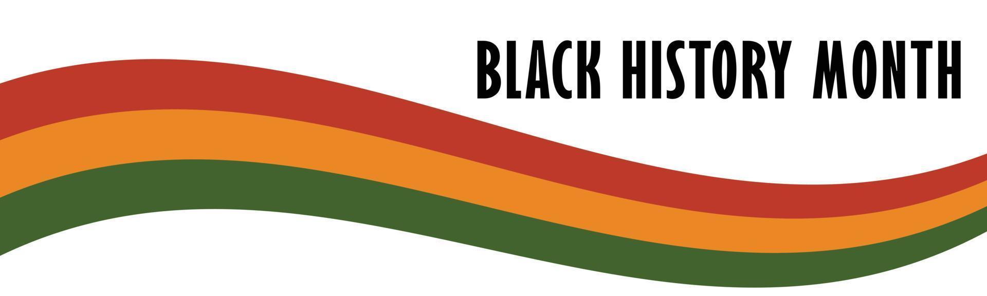 logotipo de letras de texto del mes de la historia negra. diseño de banner horizontal con bandera panafricana con rayas rojas, amarillas y verdes. ilustración vectorial aislado sobre fondo blanco. vector