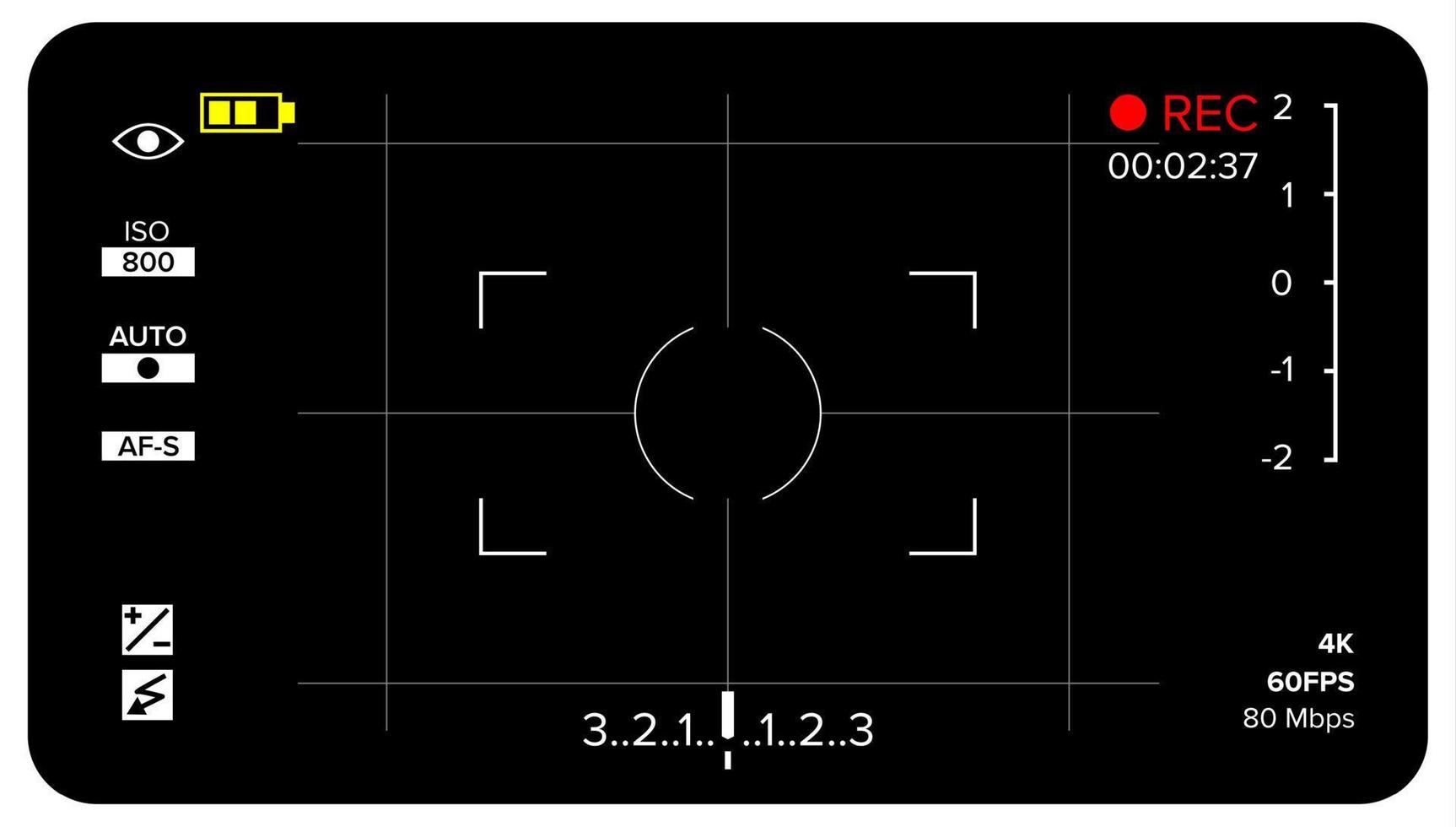 Camera Viewfinder Vector. Modern Camera Focusing Screen With Settings. Digital, DSLR. Camera Recording Illustration vector