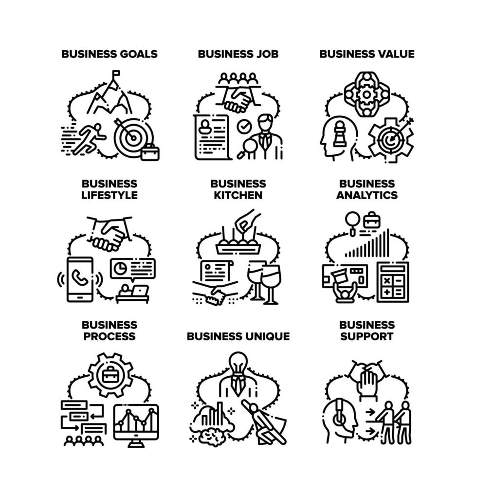 Business Process Set Icons Vector Black Illustration