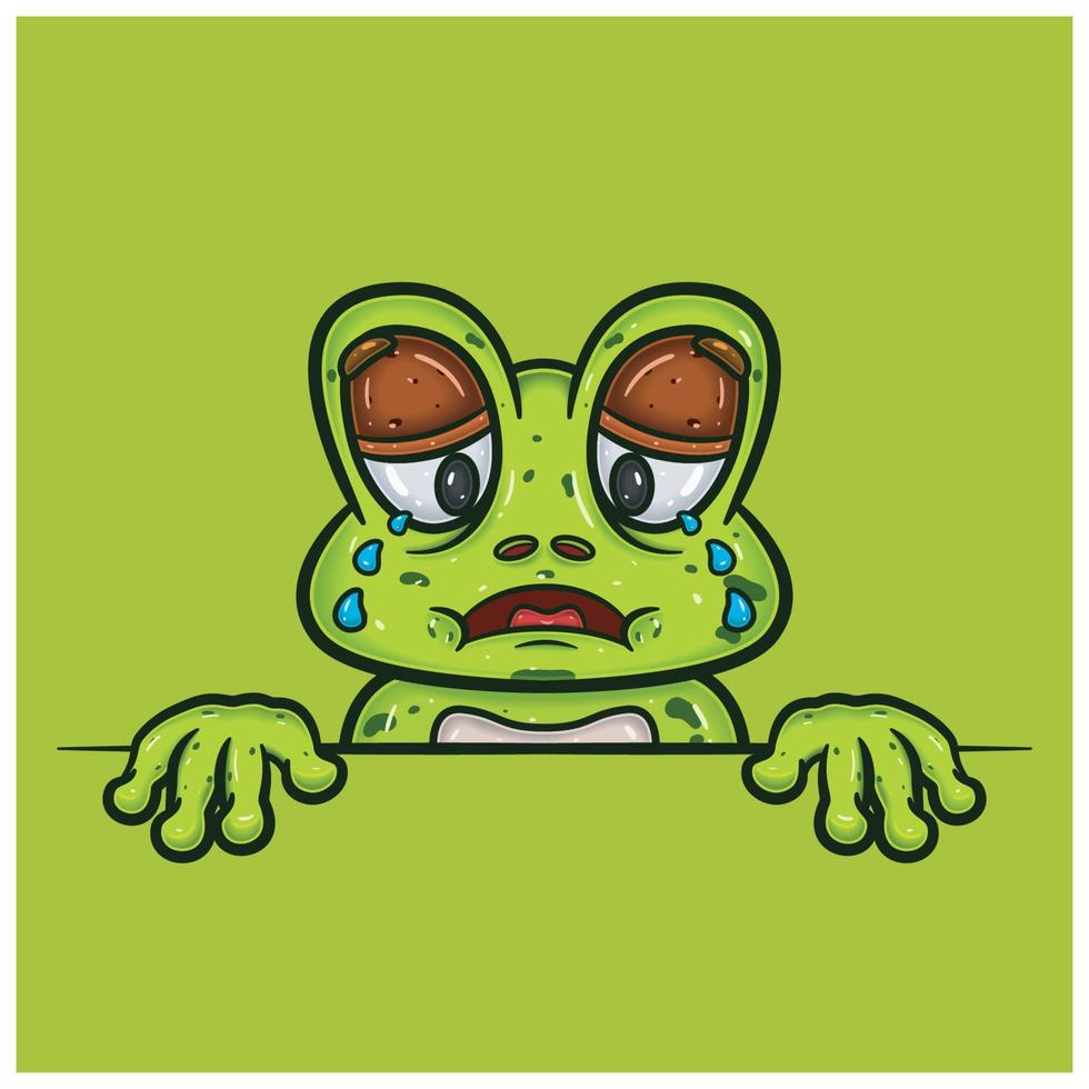 Crying Face Expression With Frog Cartoon. vector