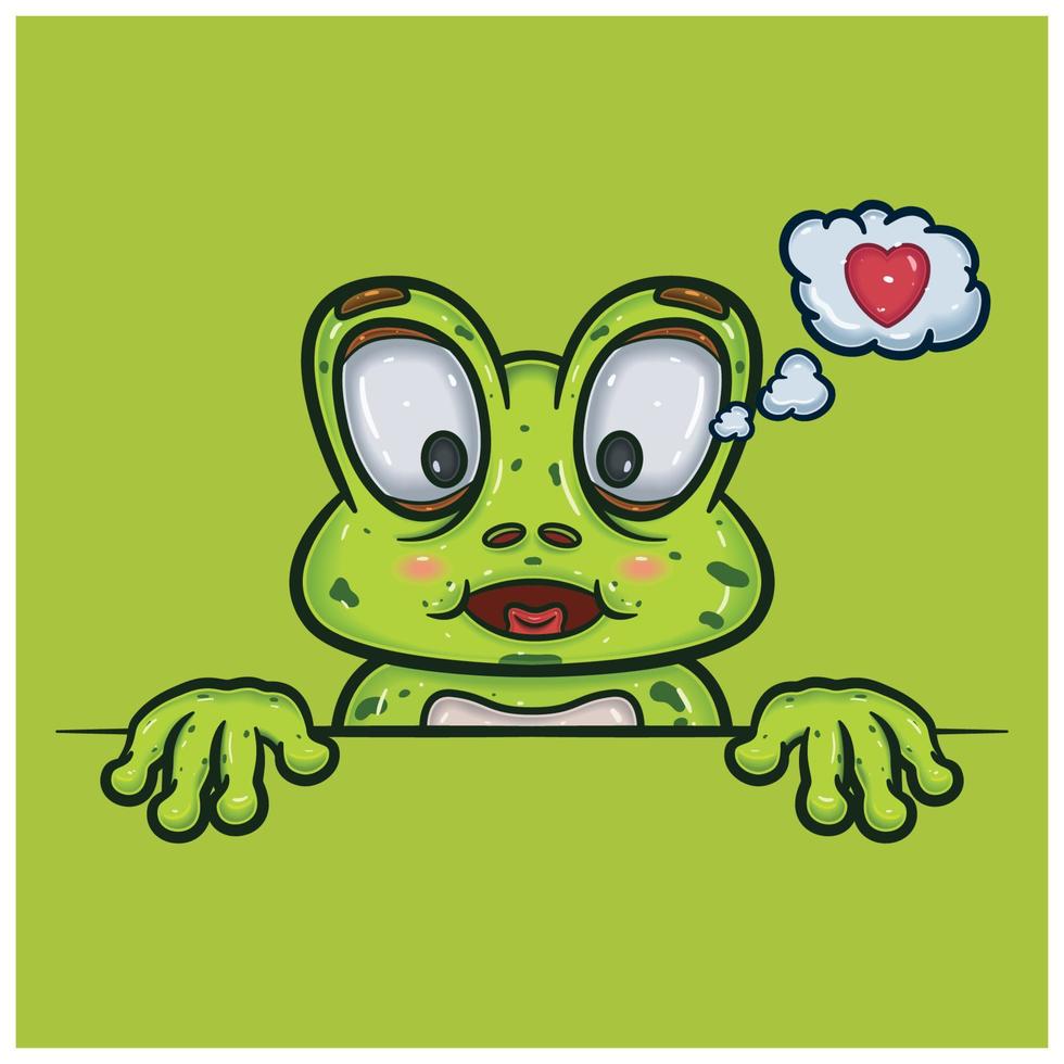 Loving Face Expression With Frog Cartoon. vector
