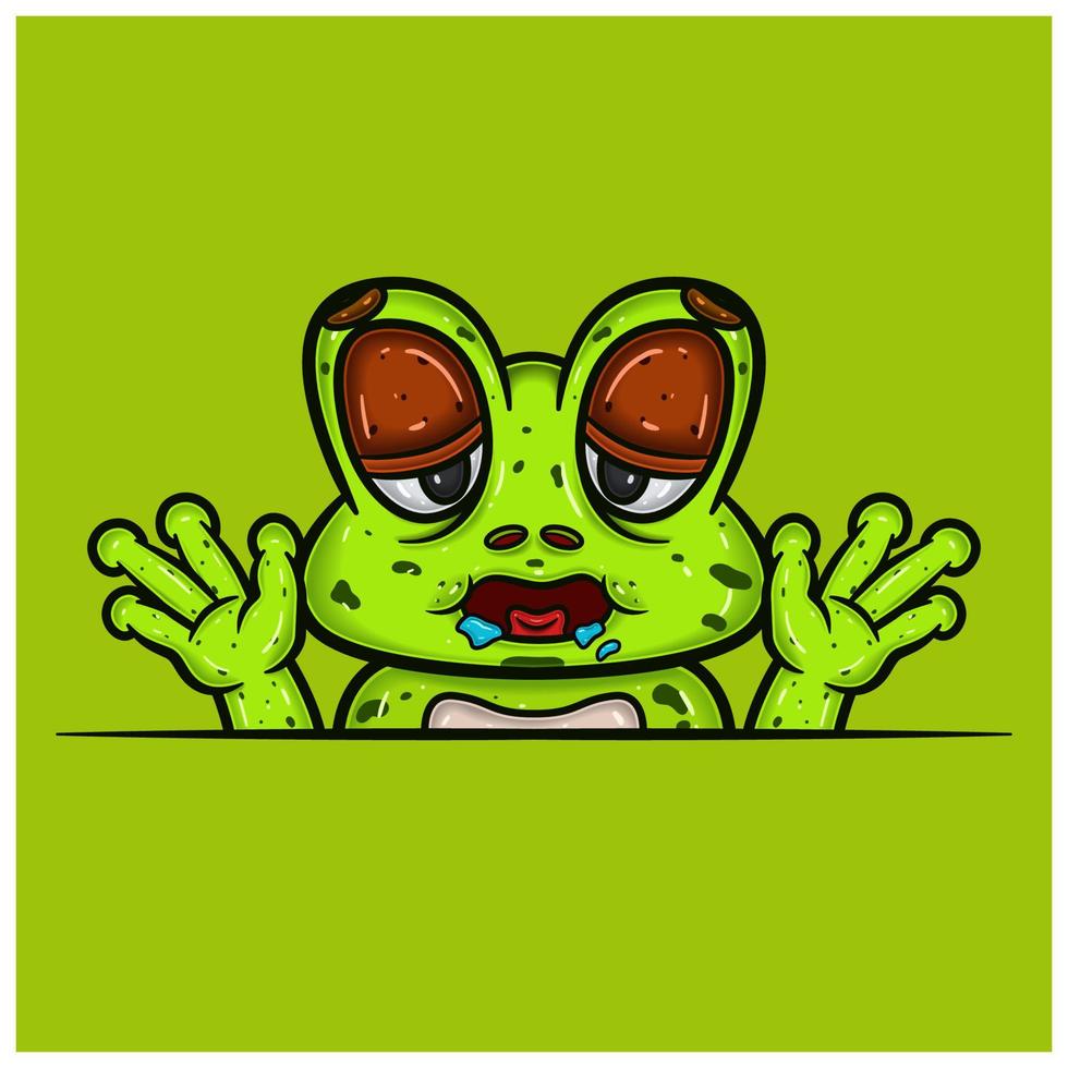 Hungry Face Expression With Frog Cartoon. vector