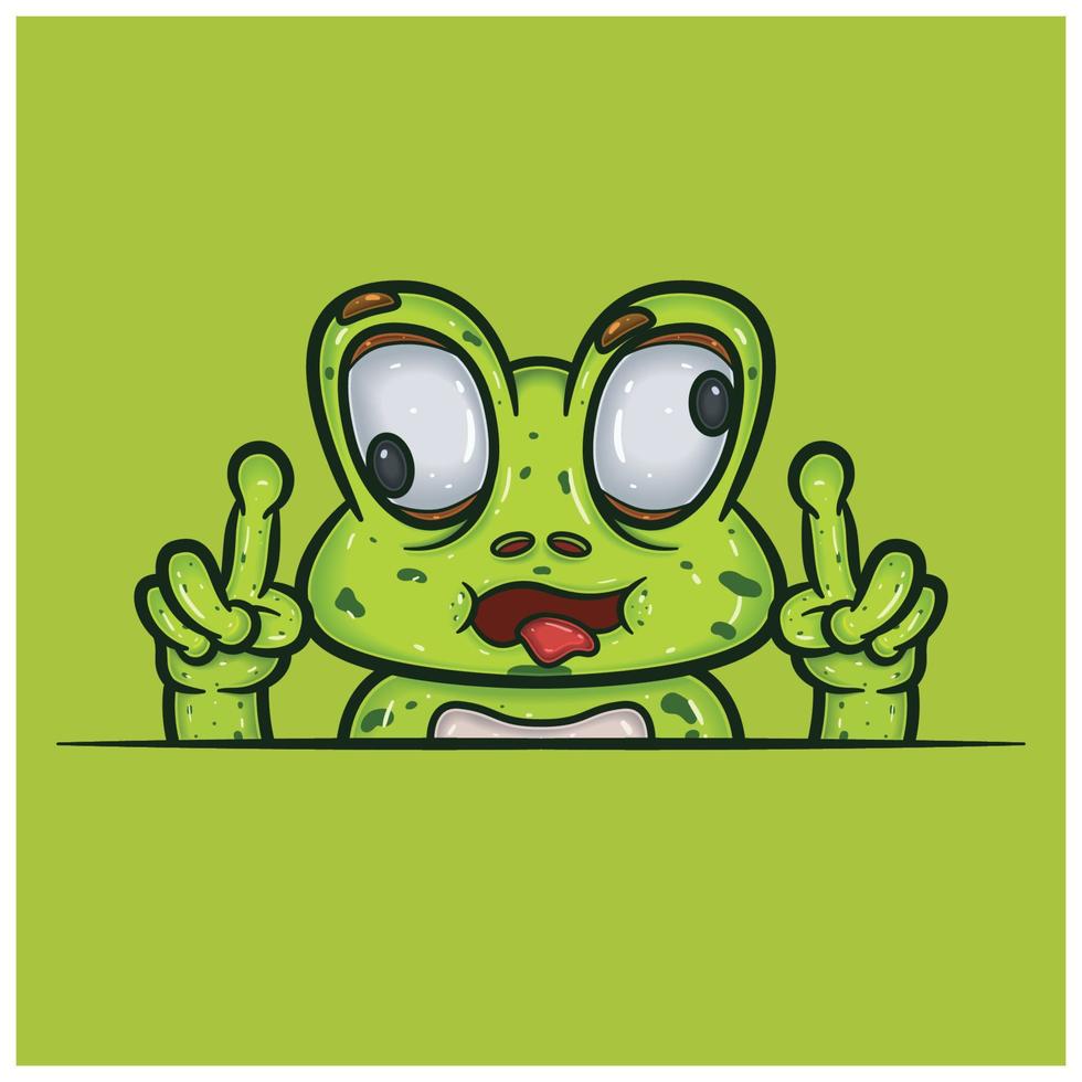 Crazy Face Expression With Frog Cartoon. vector